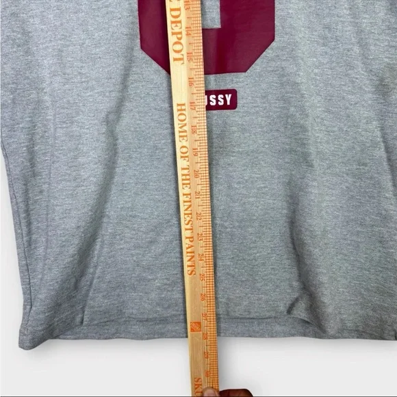 Vintage Stussy Sweatshirt Mens Large Gray Big S Logo Print Striped Sleeve Preppy - Picture 10 of 13